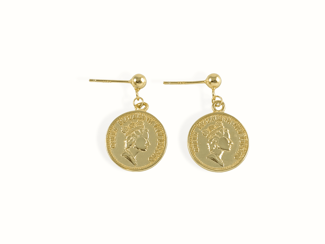 Geneva | 18K Gold English Coin Earrings - Just Daint