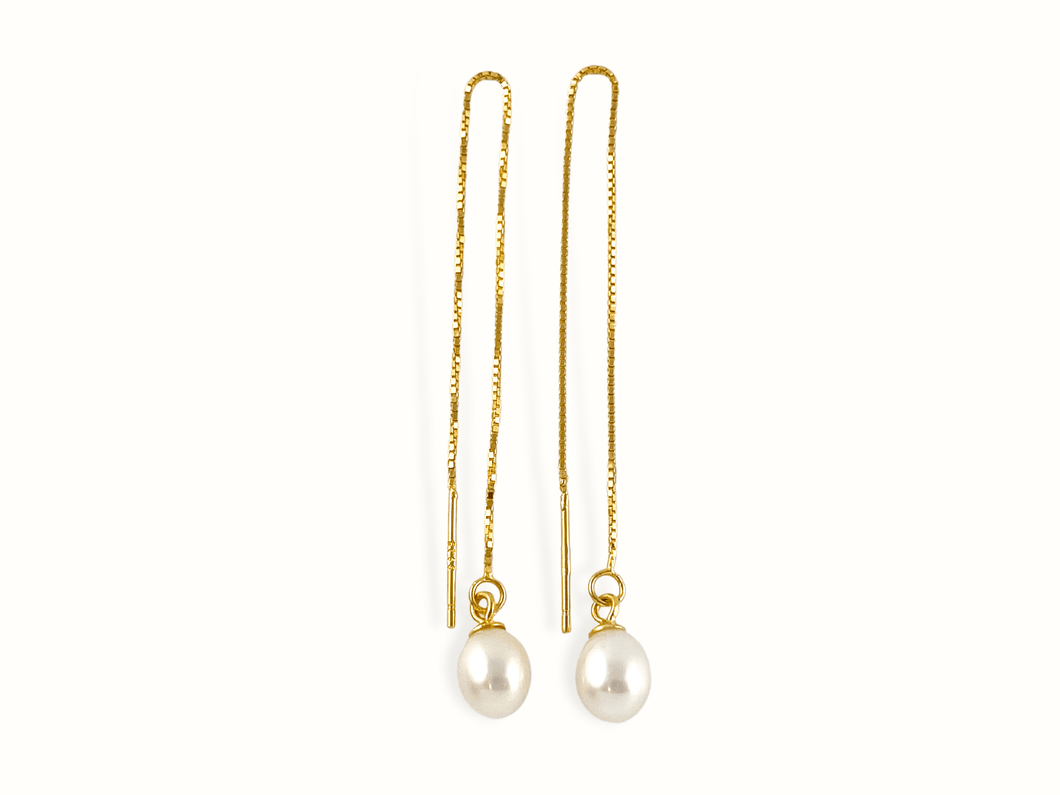 Cordelia | 14K Gold Pearl Threader Earrings - Just Daint